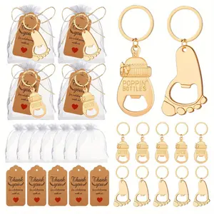 Charming Footprint & Bottle Opener Keychain Set - DIY Party Favors, Guest Gifts in Khaki/Red/Golden/Yellow, Small, Key Ring