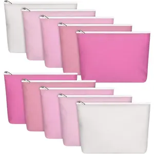 10Pcs/Set Canvas Makeup Bags Bulk for Women Girls,Blank DIY Craft Pencil Pouch Travel Toiletry Cosmetics Bags for Bridal Shower,Wedding,Halloween,Christmas Party Fathersdaygift,Hand Tools Kits