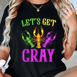 100% Cotton Let's Get Cray Cray Crawfish Costume Boys Men Mardi Gras T-Shirt Short Sleeve T-Shirt