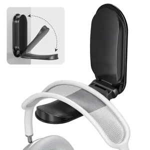 Headphone Hanger Under Desk,Adhesive Wall Mount Headset Holder,1 Pack Foldable Headphone  Stand Hook, Sticky PC Gaming Headset Earphone Clamp for AirPods Max,,-Black