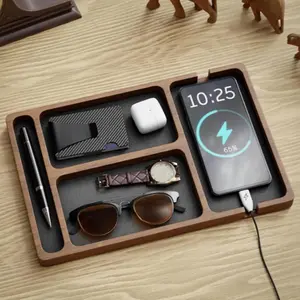 Wooden Desktop Storage Box with Compartment Design, Phone and Miscellaneous Organizer, Office and Home Use, Multi-Purpose Holder, Desk Organizer Tidy, Office Desk Accessories