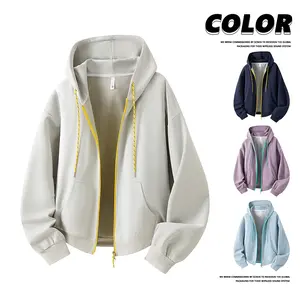 Men's Unisex Color-Block Drawstring Hooded Sweatshirt Jacket, Long-Sleeve Menswear Top with Zipper Closure, Casual Athleisure Street Fashion Outerwear