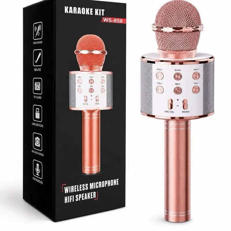 Hand held wireless microphone with speaker
