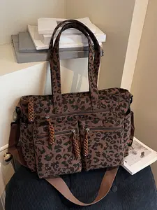 Retro leopard print fashionable shoulder bag, niche minimalist casual shoulder bag, personalized lazy leopard print multi pocket design, practical clown, suitable for students' daily commuting and shopping, Crossbody Tote Bag