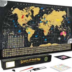 Scratch Off World Map - 17x24 World Map Poster, The Only Travel Map with Super Easy Scratch Foil, Flags, Capitals, Population, Monuments, Landmarks, Time Zones. Extra Accessories in a  Box