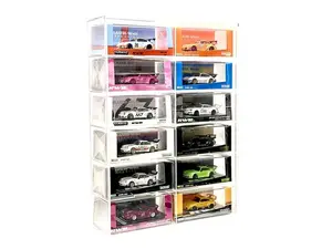 12-Car Display Case Wall Mount Plastic Clear Version w/ Cover (10.03″ x 3.03″ x 13.62″) Diecast 1:64 Scale Models - MiJo MJ10012