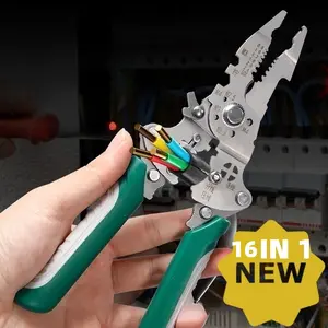 16-in-1 Multifunctional Wire Stripper Tool, Foldable Pliers with Crimper and Wire Cutters, Self-Adjusting Wire Strippers for Electrical Cables, Hand Tools
