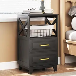 RoyalCraft Tall Nightstand, Side Table with 2 Drawers, Bedside Table with Solid Feet, Modern Night Stand End Table for Bedroom, Living Room, Home Office