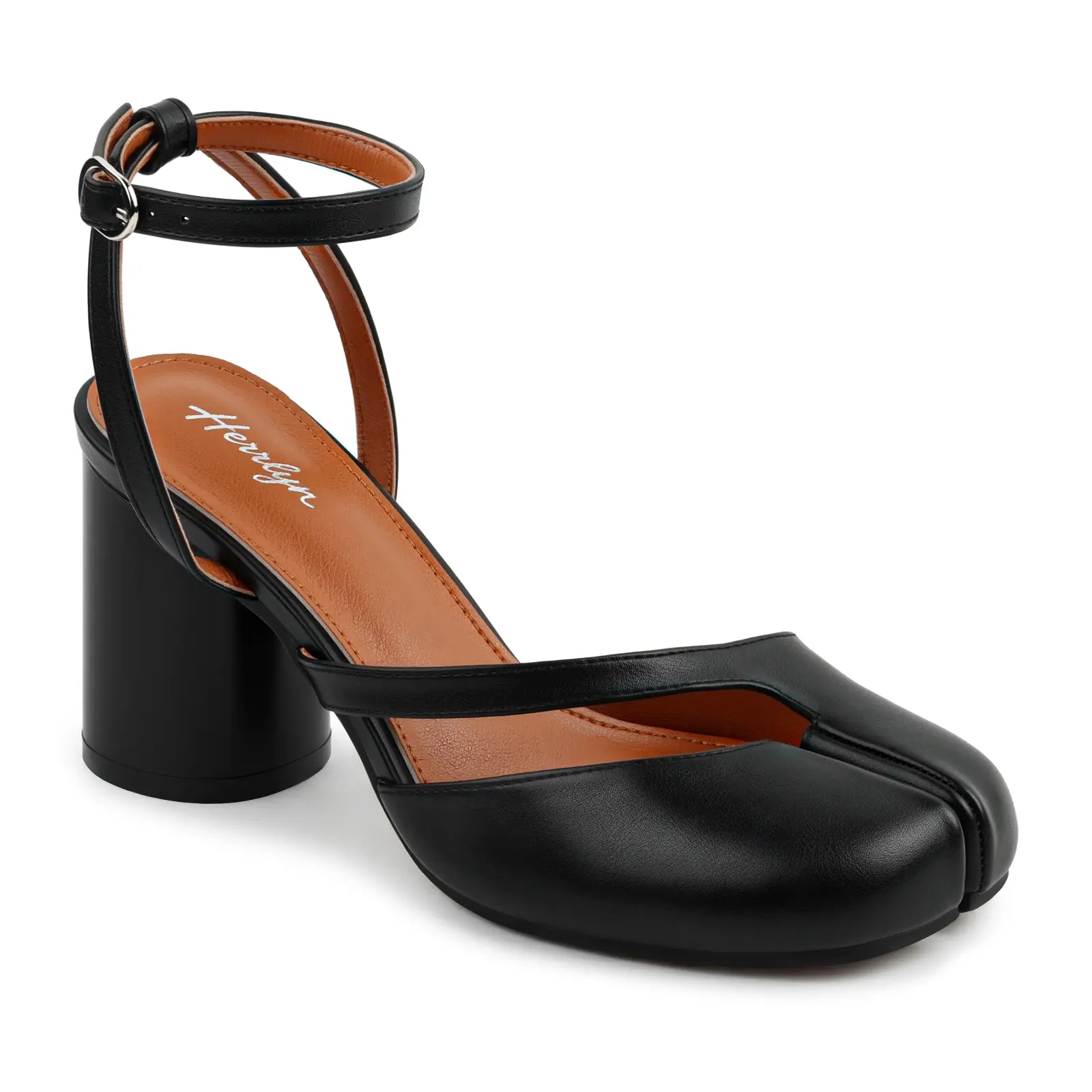 Women's PU Leather Tabi Sandals - Chunky Heel, Split Toe, Adjustable Ankle Strap, Basic Cushioned Vintage Chic Footwear for Casual Wear, Block Heel