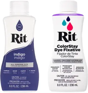Rit Indigo 8 oz Liquid Fabric Dye for Clothing Décor & Crafts with ColorStay Fixative