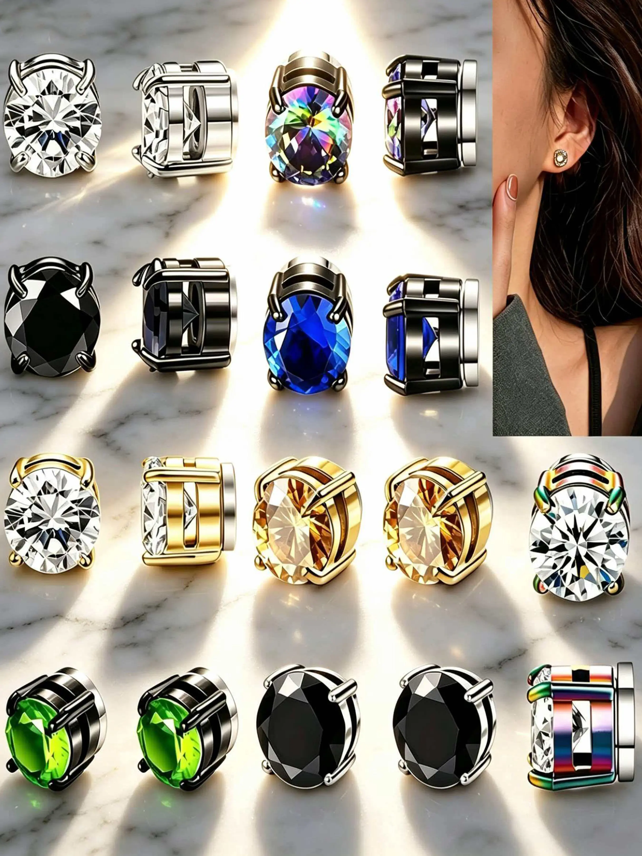 9 Pairs Fashionable Stainless Steel Magnetic Ear Cuffs Set, Earcuff, Earring Pack, Magnetic Earrings, Ear Accessories, Multiple Colors Available, Perfect for Daily Wear or Parties, Ideal Gift