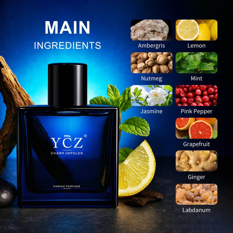 YCZ Men's Cologne 2-Piece Set Marine & Passionate Love 50ml Each Unisex Perfume Duo for All Occasions Long-Lasting Wear Cruelty-Free & Vegan Fragrance Pack Carefully Picked Scents Elegant Scent