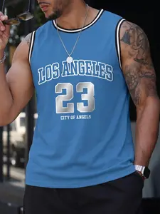 Men's Blue Los Angeles #23 Basketball Tank Top | "City of Angels" Print, Sleeveless & Breathable Fabric, Perfect for Streetwear, Sports & Summer | Trendy Athletic Statement Tee, Workout Tops