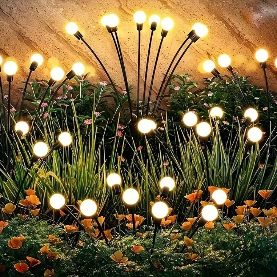8LED Firefly-Shaped Solar Garden Lights, Automatic On from Dusk to Dawn, Warm Environment for Garden, Patio, Walkway, Firefly Solar Lights, Solar Outdoor Lights, Solar Headlights, Outdoor Lights, Garden Decorations, Halloween , Passage Decorations