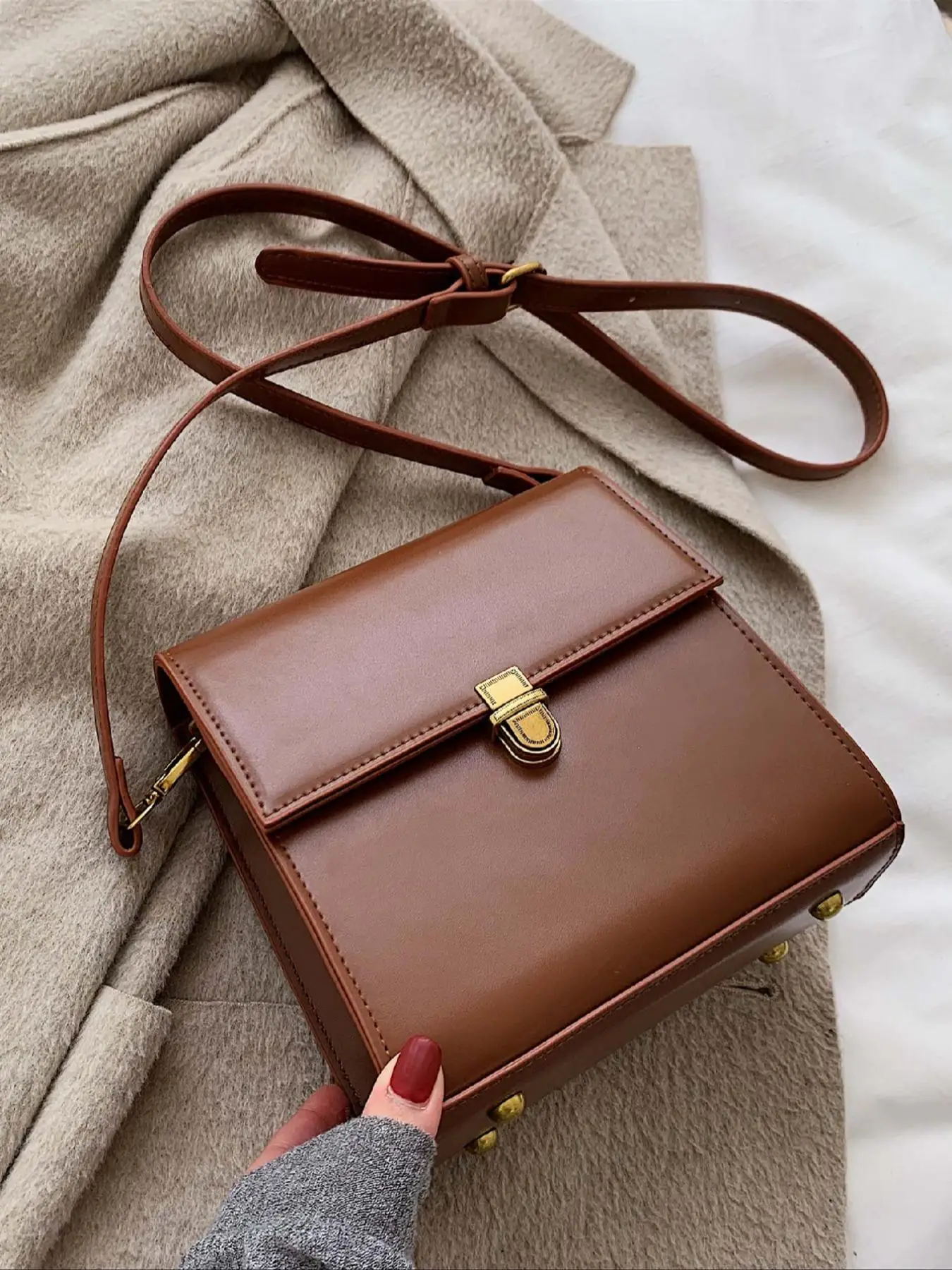 Women's Solid Crossbody Bag, Fashionable Pu Leather Zipper Shoulder Bag for Daily Use, Matching Flap Square Bag for Teen Girls College Students, Luxur