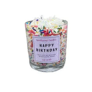 Sweet Essence Candles Birthday Wishes Soy Candle 10oz Funfetti-Inspired Cake Scent Hand-Poured Clean-Burning Eco-Friendly Celebration Gift for Her Him or Friends Decor Fragrance