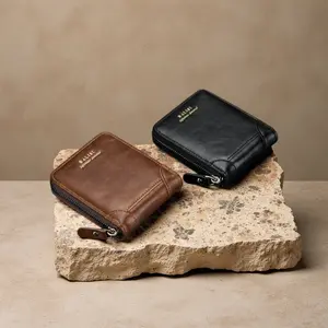 2026 New Men's Short Wallet - PU Leather Retro Zipper Purse, Card Holders Coin Storage Money Bag