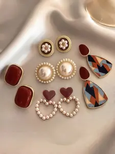 Women's Fashion Earrings Set, Vintage Hong Kong Style Faux Pearl Studs, Perfect for Daily Wear, Valentine's Day & Birthday Gifts, Faux Pearl Jewelry