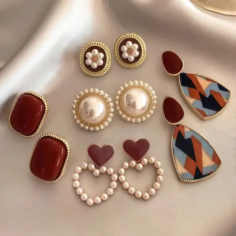 Women's Fashion Earrings Set, Vintage Hong Kong Style Faux Pearl Studs, Perfect for Daily Wear, Valentine's Day & Birthday Gifts, Artificial Pearl Studs