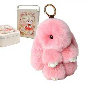 Cute Fluffy Bunny Keychain,  Handmade Stuffed Animal Decor, 5.8 Inch Stress Relief Plushie, Designer Tin & Certificate Included,Gift for Girls needoh, Ideal Gift for Mother's Day and 2026 Graduation