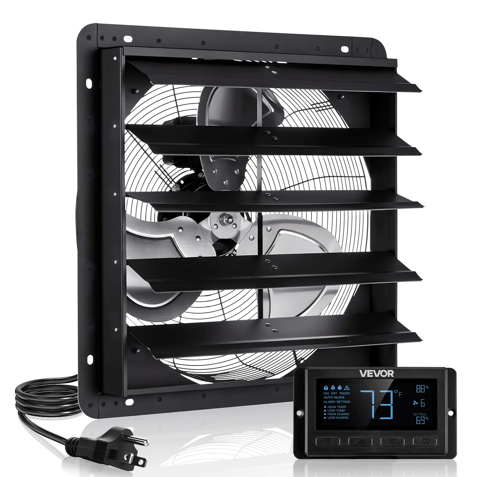 【SummerFinds】VEVOR 20-in Wire-In Wall Mounted Shutter Exhaust Fan, 4800 CFM EC Motor, Smart Programming Variable Speed Temp Control, Timer-Controlled Wall-Mounted Fans, for Shed, Garage Ventilation Cooling, Black, Adjustable Multi-Setting Wall-Mounted
