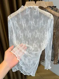 Transparent Mesh Long Sleeve High-End Inner Layer Top, Stylish and Comfortable, Perfect for Casual Wear, Women's Fashion