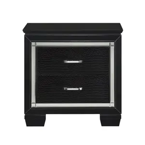 Glamourous Black Finish 1pc Nightstand 2x Dovetail Drawers Faux Alligator Embossed Fronts Bedroom Furniture