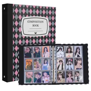 CeyiJun A4 9 Pocket Checkered Binder with 20 Single-Sided Inner Pages, O-Ring Closures, and 9 Pockets for 3 Inch Photocard Storage - Decor