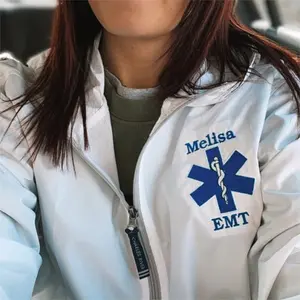 Charles River Personalized EMT EMS Paramedic Rain Jacket Pack-N-Go Pullover Windbreaker with Custom Name and Star of Life Logo Long Sleeve