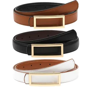 Women Fashion Reversible PU Leather Belt Two-in-One Female Versatile Skinny Adjustable Belt for Jeans Dress with Golden Buckle  (Length 100/115/130cm)