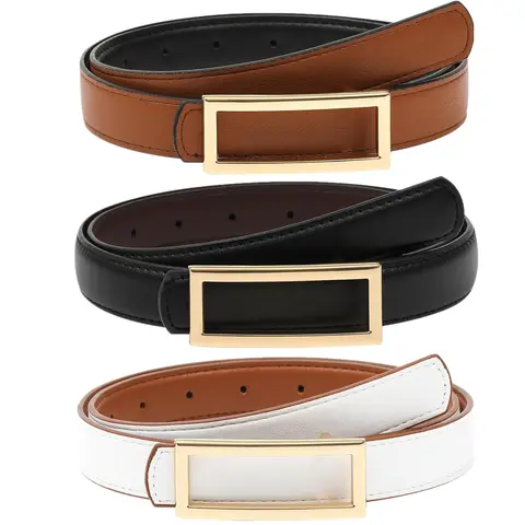 Women's 2-in-1 Reversible PU Leather Vintage Belt - Adjustable 9-Hole Skinny Casual Style with Golden Buckle, for Jeans/Dresses, Ideal Mother Gifting (Birthdays, 100/115/130cm) - Belts for Women