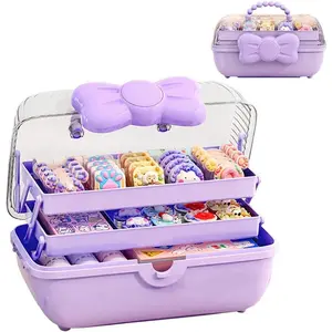 Girls Hair Accessories Storage Box Bow Switch Organizer Box Jewelry Box, Plastic Hair Ties Holder Hair Clips Container Headbands Organizer Gift for Baby Girls Multipurpose Organizer and Portable