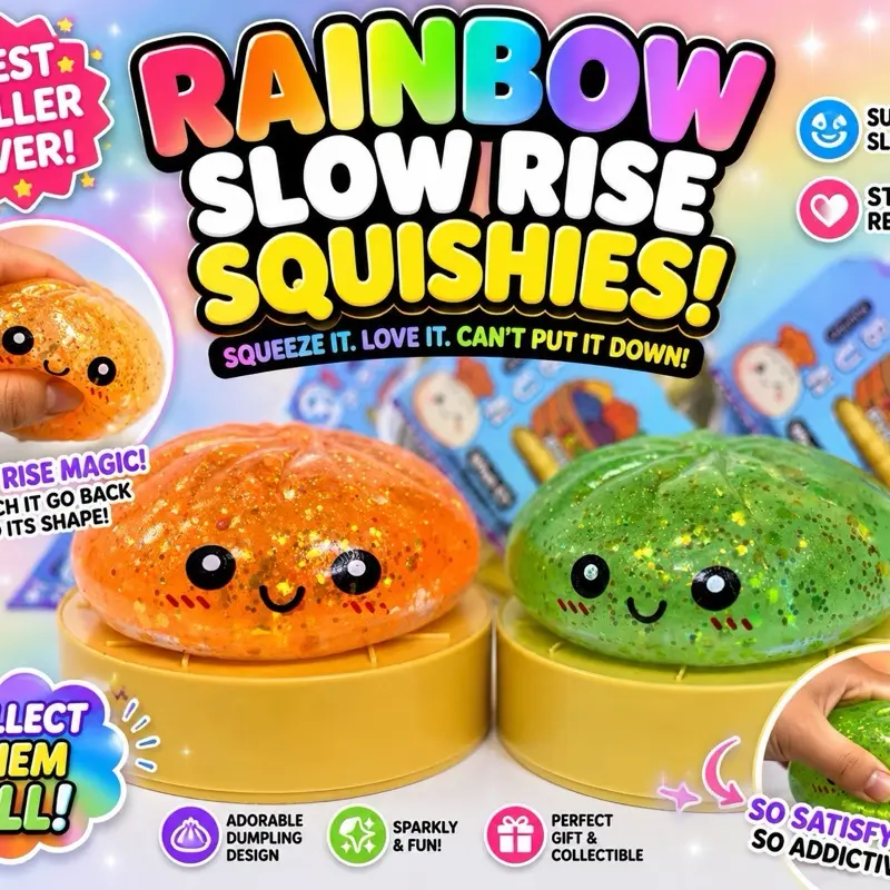 Rainbow Glitter Slow Rise Squishy Bun Stress Relief Toy daily Sensory cute fidget