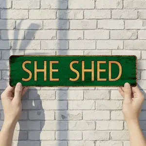 SHE SHED - Vintage Style Street Sign - Aluminum Wall Art & Room Decor for Garage Bar Bedroom Farmhouse Home - 16" x 4" Rust Free Metal Poster