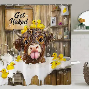Cow Pattern Bathroom Decor Set, 1 Count Shower Curtain with 12 Hooks/4 Counts Bathroom Decor Set, Bathroom Decoration Accessories, Bathroom Accessories for Home Decor, Bathroom Supplies