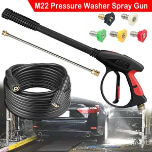 Pressure Washer Gun 3000PSI Power Washer Spray Gun Wand Extension And 5 Nozzle Spray Tips+30FT Hose M22-14MM