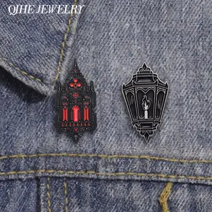 US-LUX - Punk Gothic Magical Church Brooch Enamel Pins Mysterious Architecture Lantern Badge Brooches Backpack Lapel Pin Jewelry Gift
