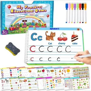 P-ITC032   Montessori Preschool Learning Tracing Workbook - Toddler Alphabet and Numbers Handwriting Practice Busy Activity Book Dry Erase, Autism Materials Prek Educational Toy for Kids Age 3 4 5