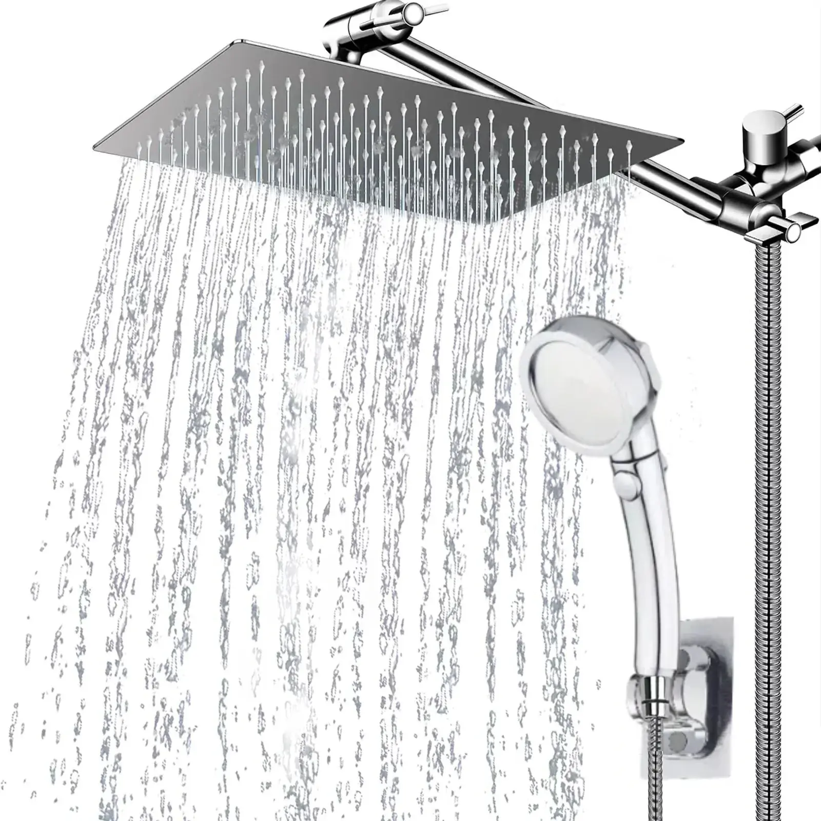 8/10 Inch Rain Shower Head with Handheld, High-pressure Shower Head Combo with 11 Inch Adjustable Extension Arm and 3 Spray Settings Handheld Showerhead Combo, Powerful Low-pressure Water Shower Spray