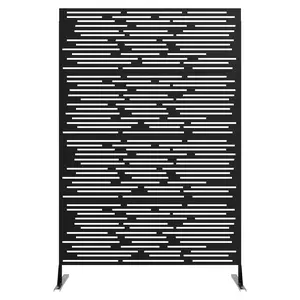 Black Metal Privacy Screen 72" H×47" W for Outdoor Freestanding Decorative Privacy Wall Panels with Stand, Patio Balcony Screens for Outside Divider Deck Porch Garden, 1PC