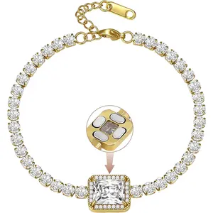 Feraco Magnetic Bracelets for Women, Stainless Steel Dainty Tennis Bracelet with 4PCS 3800 Gauss Neodymium Magnets & AAA+ Cubic Zirconia, Lobster Claw