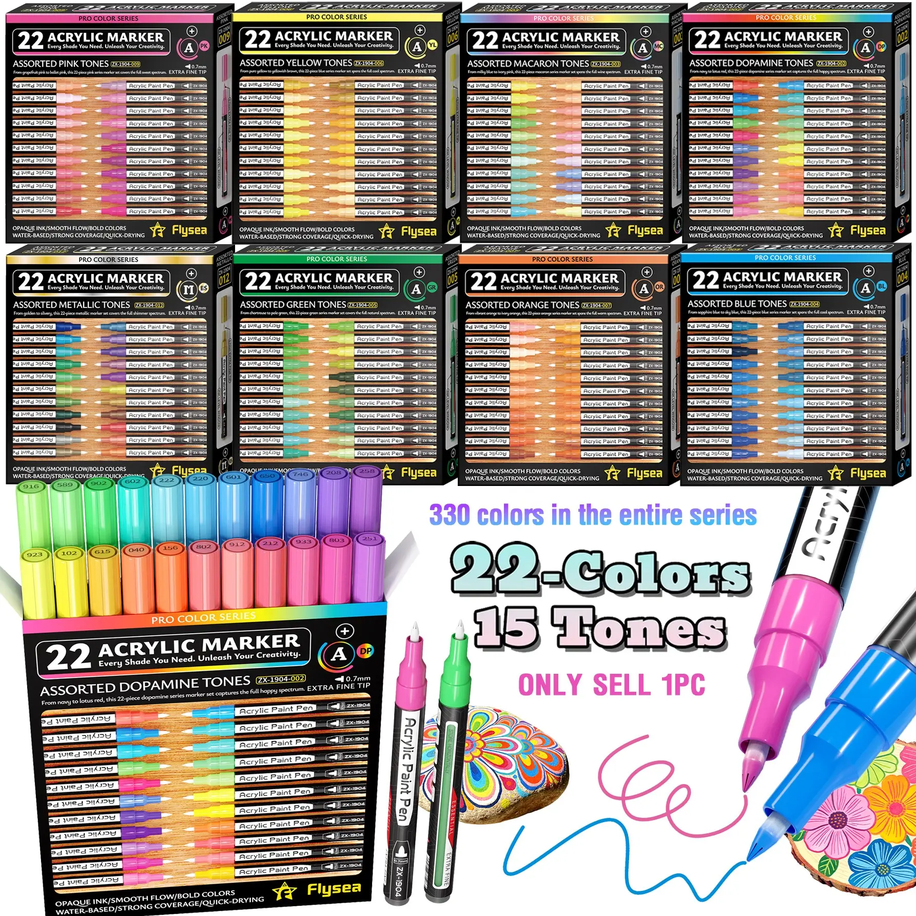 17 Color Series Marker Pens, 22 Colors Per Series, Fine Tip 0.7mm, Quick-Dry Ink, Ideal for Art, Craft, and DIY Projects