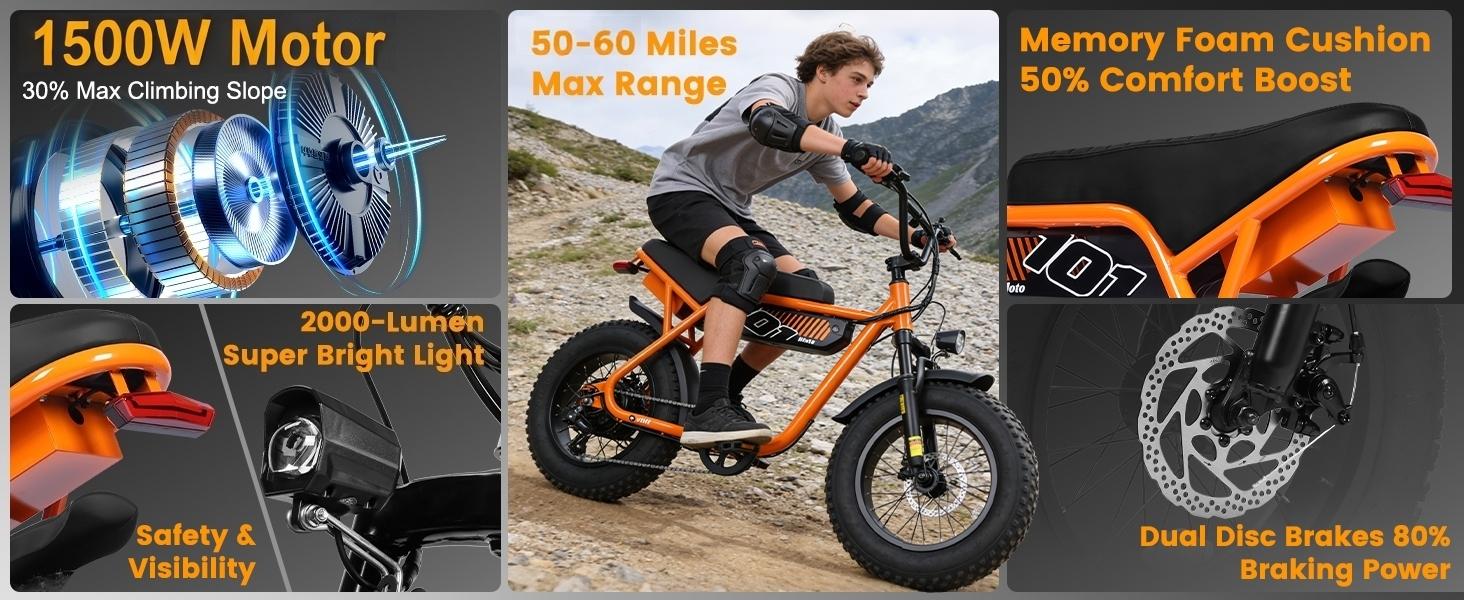 ESKUTE V101 Peak 1500W Electric Bike - 28MPH 16x4.0 Fat Tire Commuter Ebike for Back to School Haul, Youth Commuting, Birthday, Graduation | 60Mi Range (PAS 1), 48V 13Ah, 330lb Load, 7-Speed Smart NFC, All-Terrain Off-Road ESKUTE V101 Peak 1500W Electric Bike - 28MPH 16x4.0 Fat Tire Commuter Ebike for Back to School Haul, Youth Commuting, Birthday, Graduation | 60Mi Range (PAS 1), 48V 13Ah, 330lb Load, 7-Speed Smart NFC, All-Terrain Off-Road