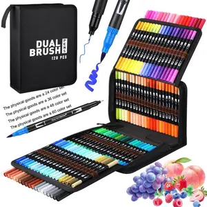 Dual Brush Markers Pens, Artist Coloring Marker Set, Fineliner & Brush Tip Pen with Premium Case for Adults Coloring Books Journal, Drawing, Doodlin,Art Supplies,12/24/36/48/60/72/120/168 Colors