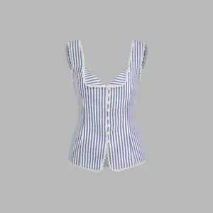 Cider [size 0-10] Cotton-blend Sweetheart Stripe Lace Trim Knotted Tank Top