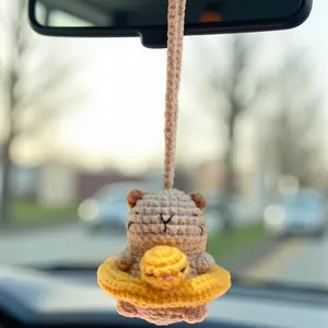 Cute Crochet Capybara Ornament – Swinging Car Mirror Decor Gift Idea
