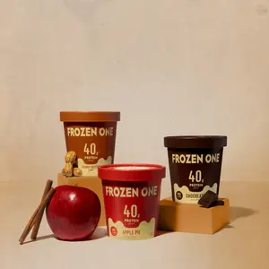 Frozen One Protein Ice Cream, High Protein Dessert, Low Calorie Snack, Chocolate, Peanut Butter Chip, Apple Pie Flavors, Low Sugar Treat, Healthy Ice Cream Alternative