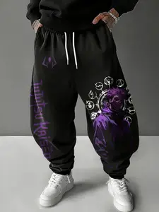 Anime Print Casual Pants, Men's Heavyweight Pants, Women's Stylish Skinny Jogger Pants with Drawstring Waist, Fitness & Casual Streetwear