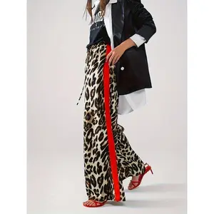 Leopard print color blocked casual loose pants, bohemian style sole, perfect choice for vacation, fashionable and comfortable, ideal choice for travel wearRAIMENTRY