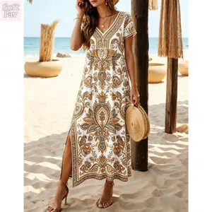 SoftFav 2026 Women’s Vintage Print Maxi Dress Elegant Sleeveless Party Dress-POD